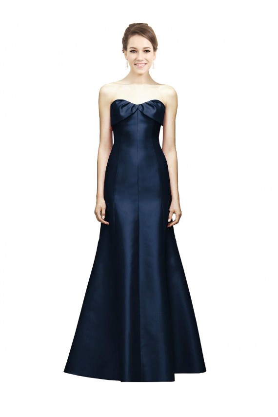 Online Azul marina oscuro Sirena Cuello de Corazón Sin tirantes Satén Largo Vestidos de dama de honor