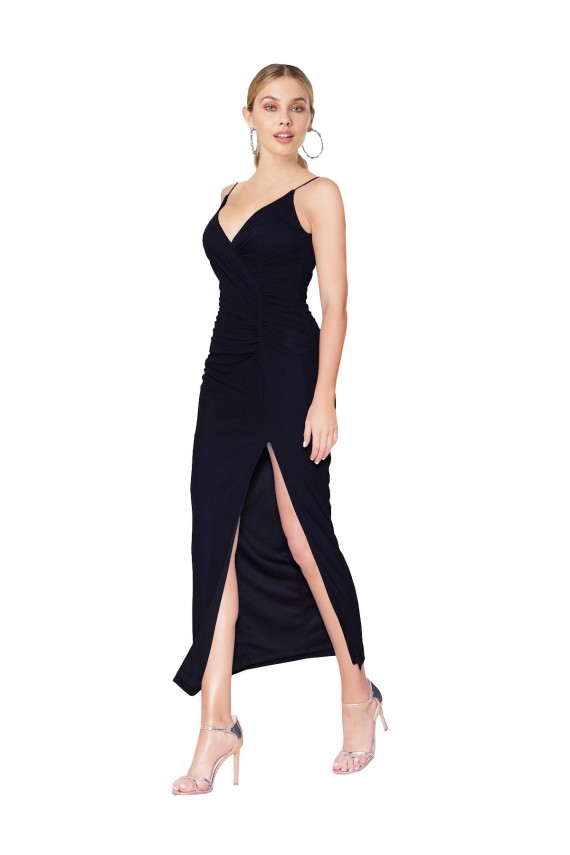 Online Azul marina oscuro Sirena Cuello en V Cuello Alto Gasa Corto Formales Vestidos de dama de honor / Vestidos de fiesta / Vestidos de cóctel