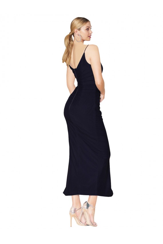 Online Azul marina oscuro Sirena Cuello en V Cuello Alto Gasa Corto Formales Vestidos de dama de honor / Vestidos de fiesta / Vestidos de cóctel