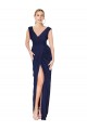 Online Azul marina oscuro Sirena Cuello en V Cuello Alto Gasa Largo Formales Vestidos de dama de honor / Vestidos de fiesta