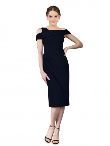 Online Azul marina oscuro Sirena Hombros Descubiertos Cóctel Crepé Elástico Corto Formales Vestidos de dama de honor / Vestidos de fiesta / Vestidos de cóctel