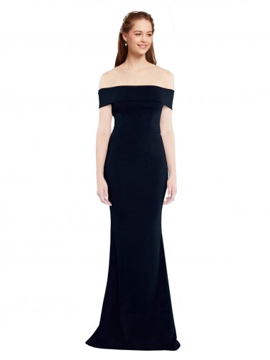 Online Azul marina oscuro Sirena Hombros Descubiertos Crepé Elástico Largo Formales Vestidos de dama de honor / Vestidos de fiesta