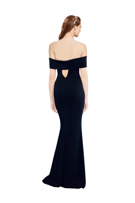 Online Azul marina oscuro Sirena Hombros Descubiertos Crepé Elástico Largo Formales Vestidos de dama de honor / Vestidos de fiesta