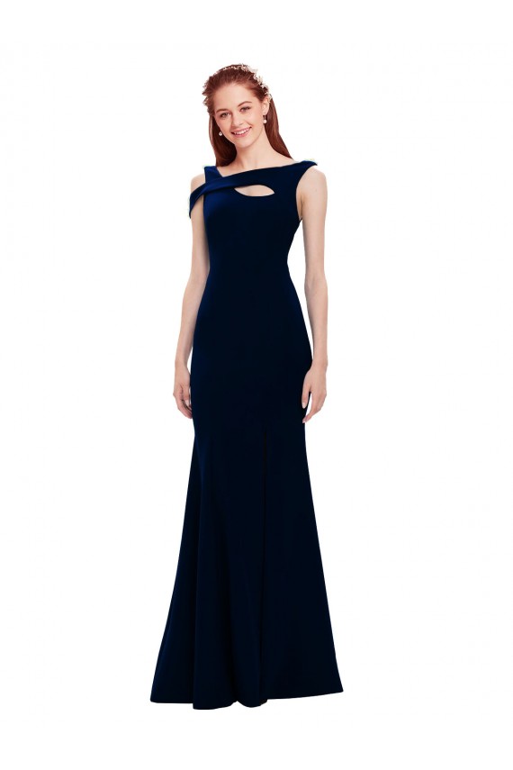 Online Azul marina oscuro Sirena Hombros Descubiertos Crepé Elástico Largo Formales Vestidos de dama de honor / Vestidos de fiesta