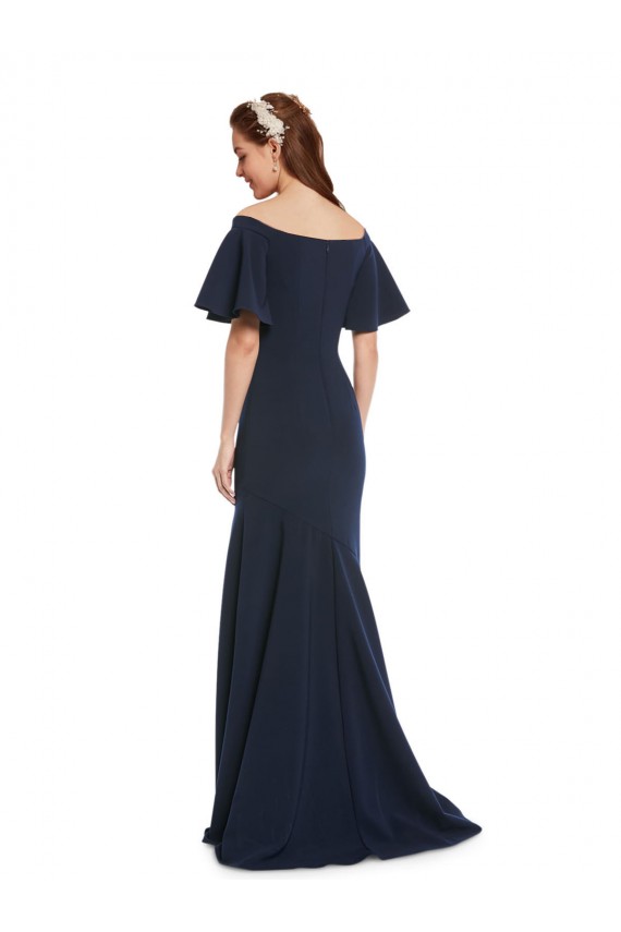 Online Azul marina oscuro Sirena Hombros Descubiertos Crepé Elástico Largo Formales Vestidos de dama de honor / Vestidos de fiesta