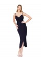 Online Azul marina oscuro Sirena Tirantes espagueti Crepé Elástico Corto Asimétrico Formales Vestidos de dama de honor / Vestidos de fiesta / Vestidos de cóctel