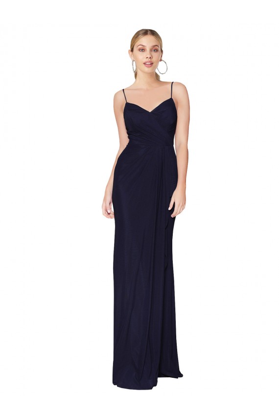 Online Azul marina oscuro Sirena Tirantes espagueti Gasa Largo Formales Vestidos de dama de honor / Vestidos de fiesta