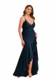 Online Azul marina oscuro Sirena Tirantes espagueti Satén sedoso Largo Asimétrico Formales Vestidos de dama de honor / Vestidos de fiesta