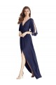 Online Azul marina oscuro Trompeta Cuello en V Gasa Largo Vestidos de dama de honor