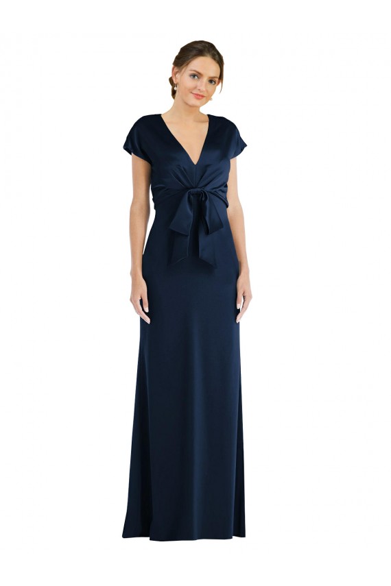 Online Azul marina oscuro Trompeta Hombros Descubiertos Crepé Elástico Largo Formales Vestidos de dama de honor / Vestidos de fiesta