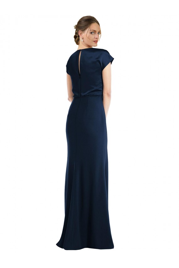 Online Azul marina oscuro Trompeta Hombros Descubiertos Crepé Elástico Largo Formales Vestidos de dama de honor / Vestidos de fiesta