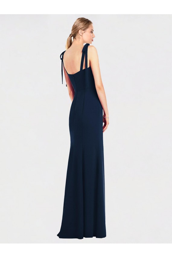 Online Azul marina oscuro Trompeta Tirantes espagueti Crepé Elástico Largo Vestidos de dama de honor / Vestidos de fiesta