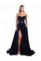 Online Azul marina oscuro línea A Cuello Alto Crepé Elástico Largo Formales Vestidos de dama de honor / Vestidos de fiesta