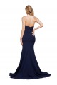 Online Azul marina oscuro línea A Cuello de Corazón Barrer tren Crepé Elástico Largo Formales Vestidos de dama de honor / Vestidos de fiesta