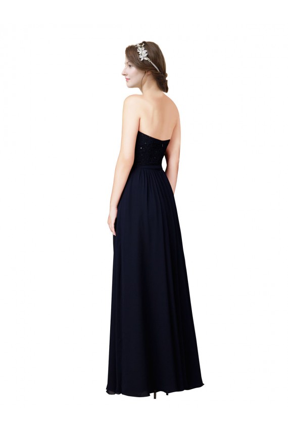 Online Azul marina oscuro línea A Cuello de Corazón Gasa Largo Vestidos de dama de honor