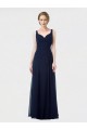 Online Azul marina oscuro línea A Cuello de Corazón Gasa Largo Vestidos de dama de honor