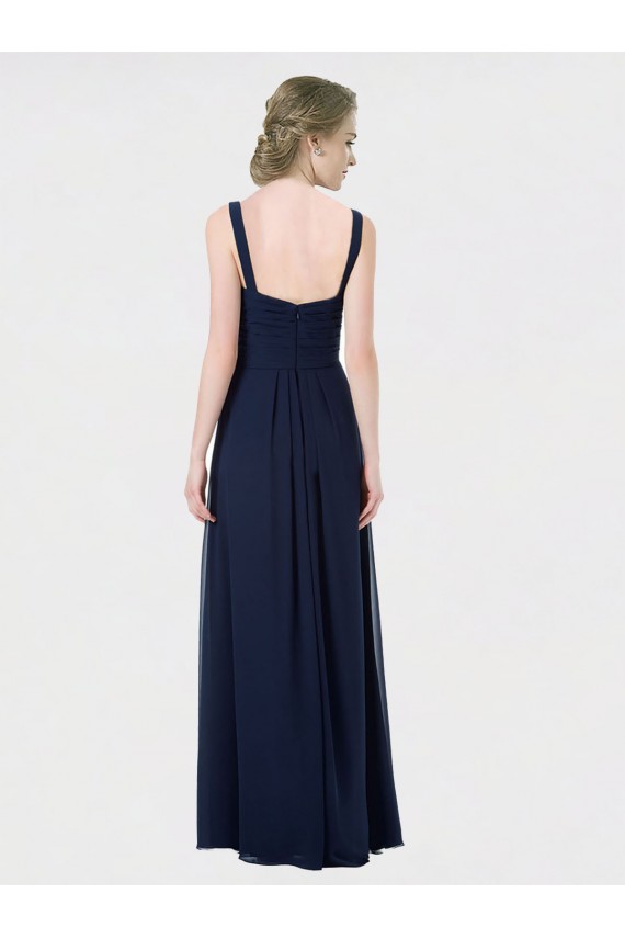 Online Azul marina oscuro línea A Cuello de Corazón Gasa Largo Vestidos de dama de honor