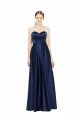 Online Azul marina oscuro línea A Cuello de Corazón Satén elástico Largo Formales Vestidos de dama de honor / Vestidos de noche
