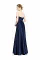 Online Azul marina oscuro línea A Cuello de Corazón Satén elástico Largo Formales Vestidos de dama de honor / Vestidos de noche