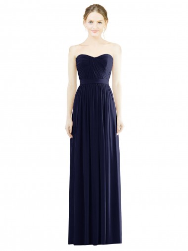 Online Azul marina oscuro línea A Cuello de Corazón Sin tirantes Gasa Largo Formales Vestidos de dama de honor / Vestidos de noche