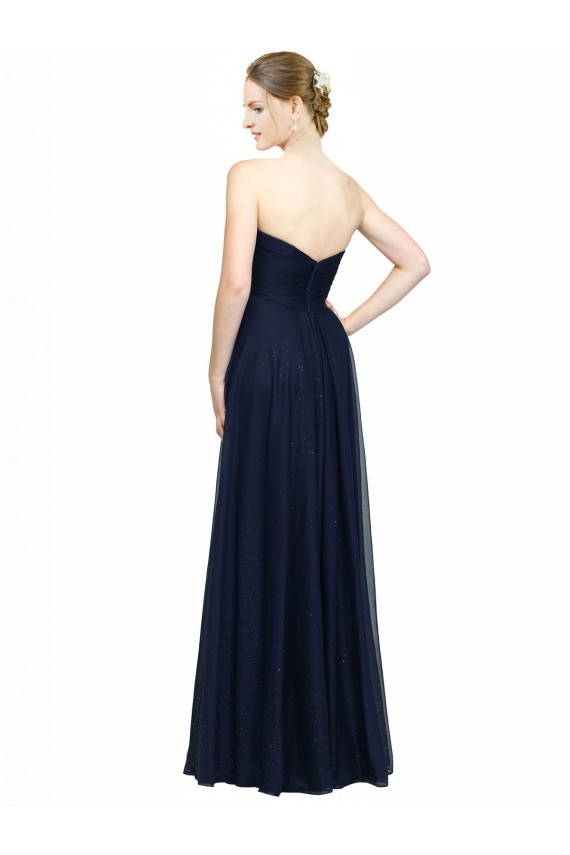 Online Azul marina oscuro línea A Cuello de Corazón Sin tirantes Gasa Largo Vestidos de dama de honor