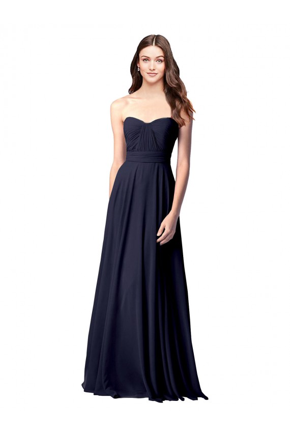 Online Azul marina oscuro línea A Cuello de Corazón Sin tirantes Gasa Largo Vestidos de dama de honor
