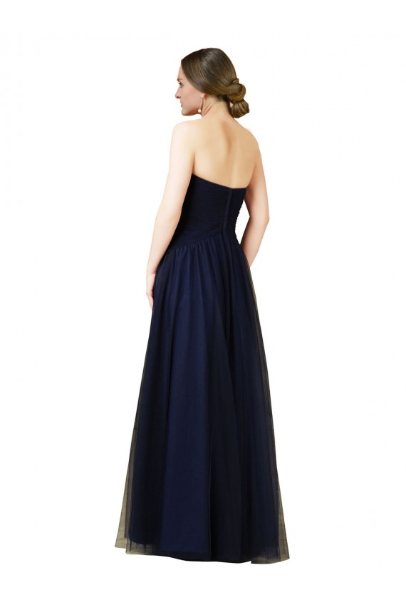 Online Azul marina oscuro línea A Cuello de Corazón Sin tirantes Tul Largo Vestidos de dama de honor