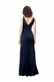 Online Azul marina oscuro línea A Cuello en V Cuello Alto Crepé Elástico Largo Formales Vestidos de dama de honor / Vestidos de fiesta