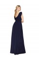Online Azul marina oscuro línea A Cuello en V Cuello Alto Gasa Largo Formales Vestidos de dama de honor / Vestidos de fiesta