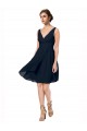Online Azul marina oscuro línea A Cuello en V Gasa Corto Vestidos de dama de honor / Vestidos de cóctel