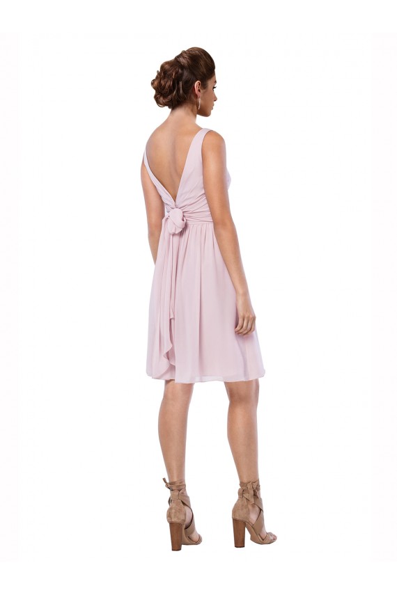 Online Azul marina oscuro línea A Cuello en V Gasa Corto Vestidos de dama de honor / Vestidos de cóctel