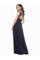 Online Azul marina oscuro línea A Cuello en V Gasa Encaje Largo Vestidos de dama de honor