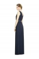 Online Azul marina oscuro línea A Cuello en V Gasa Largo Vestidos de dama de honor