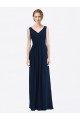 Online Azul marina oscuro línea A Cuello en V Gasa Largo Vestidos de dama de honor