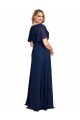 Online Azul marina oscuro línea A Cuello en V Gasa Largo Formales Vestidos de dama de honor / Vestidos de fiesta