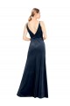 Online Azul marina oscuro línea A Cuello en V Terciopelo Elástico Largo Vestidos de dama de honor / Vestidos de fiesta