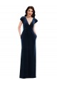 Online Azul marina oscuro línea A Cuello en V Terciopelo Elástico Largo Formales Vestidos de dama de honor / Vestidos de fiesta