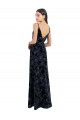 Online Azul marina oscuro línea A Cuello en V Terciopelo floral Terciopelo Elástico Largo Vestidos de dama de honor
