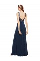 Online Azul marina oscuro línea A Cuello redondo Crepé Elástico Largo Formales Vestidos de dama de honor / Vestidos de fiesta