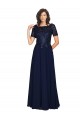 Online Azul marina oscuro línea A Cuello redondo Gasa Largo Vestidos de dama de honor / Vestidos de fiesta