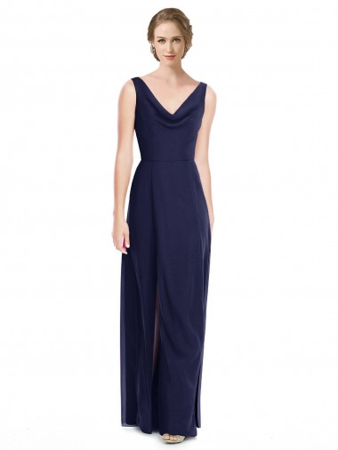 Online Azul marina oscuro línea A Gasa Largo Vestidos de dama de honor