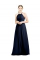 Online Azul marina oscuro línea A Halter Cuello Alto Gasa Largo Vestidos de dama de honor