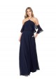 Online Azul marina oscuro línea A Halter Cuello Alto Gasa Largo Vestidos de dama de honor