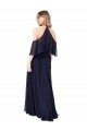 Online Azul marina oscuro línea A Halter Cuello Alto Gasa Largo Vestidos de dama de honor