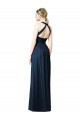 Online Azul marina oscuro línea A Halter Cuello en V Gasa Largo Vestidos de dama de honor