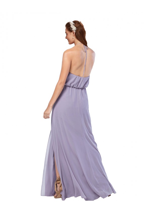Online Azul marina oscuro línea A Halter Gasa Largo Vestidos de dama de honor