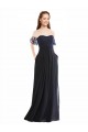 Online Azul marina oscuro línea A Hombros Descubiertos Cuello en V Gasa Encaje Largo Vestidos de dama de honor