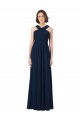 Online Azul marina oscuro línea A Hombros Descubiertos Gasa Largo Vestidos de dama de honor
