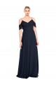 Online Azul marina oscuro línea A Hombros Descubiertos Tirantes espagueti Gasa Largo Vestidos de dama de honor