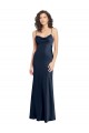 Online Azul marina oscuro línea A Satén elástico Largo Formales Vestidos de dama de honor / Vestidos de fiesta